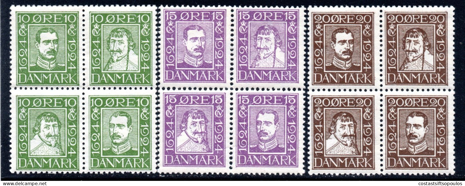 1840 DENMARK. 1924 CHRISTIAN X #167a,171a,175a.HINGED UPPER PAIR. - Neufs