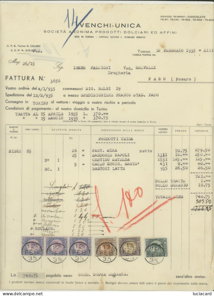 TORINO 1935 VENCHI-UNICA PRODOTTI DOLCIARI ED AFFINI CIOCCOLATO - Rechnungen