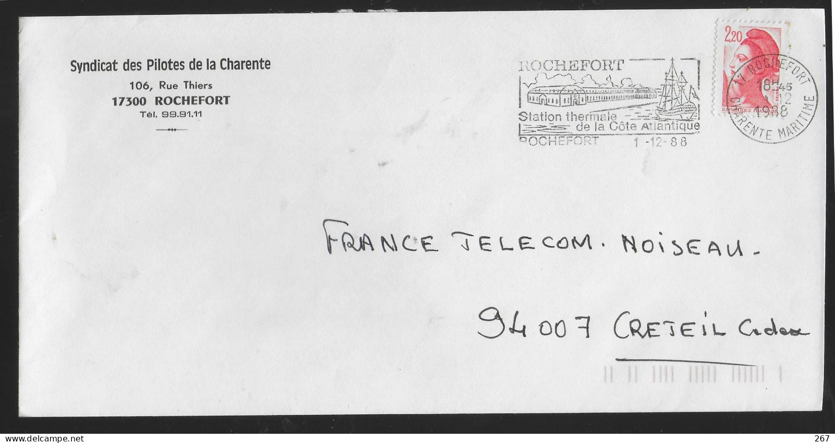 FRANCE  Lettre 1988 Rochefort Station Thermale Bateaux - Hydrotherapy