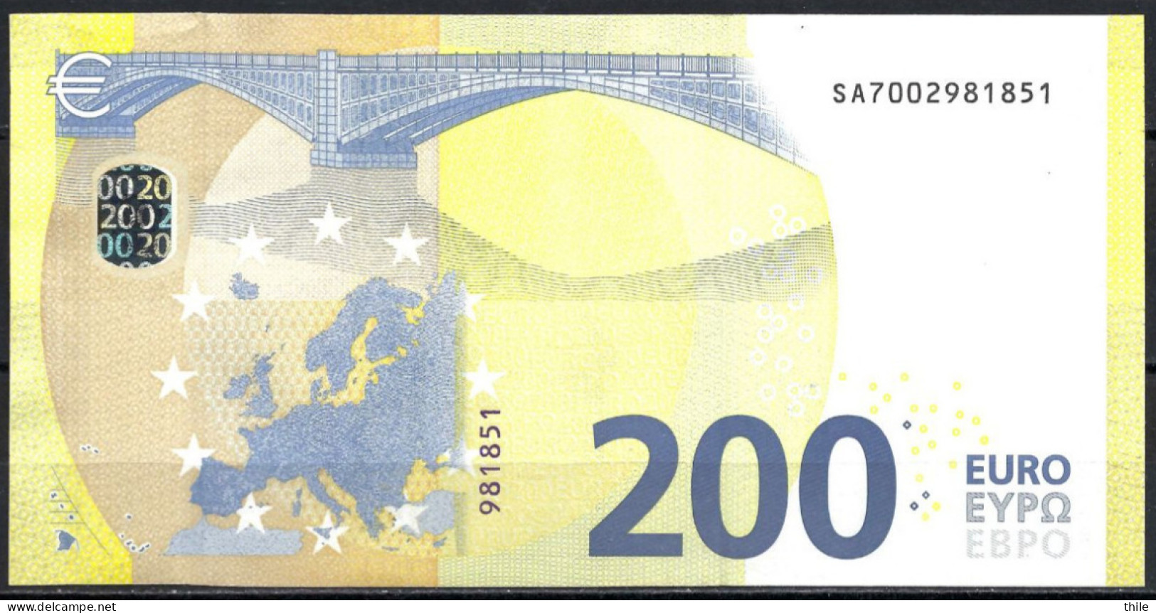 ITALIE - ITALIA - 200 € - SA - S002 G5 - UNC - Draghi - 200 Euro