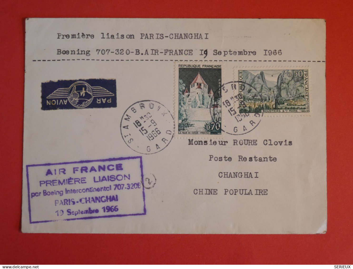 DB21 FRANCE  BELLE LETTRE RARE   1966  1ER VOL PARIS SHANGAI  CHINA + AFFRANCH PLAISANT - 1927-1959 Brieven & Documenten