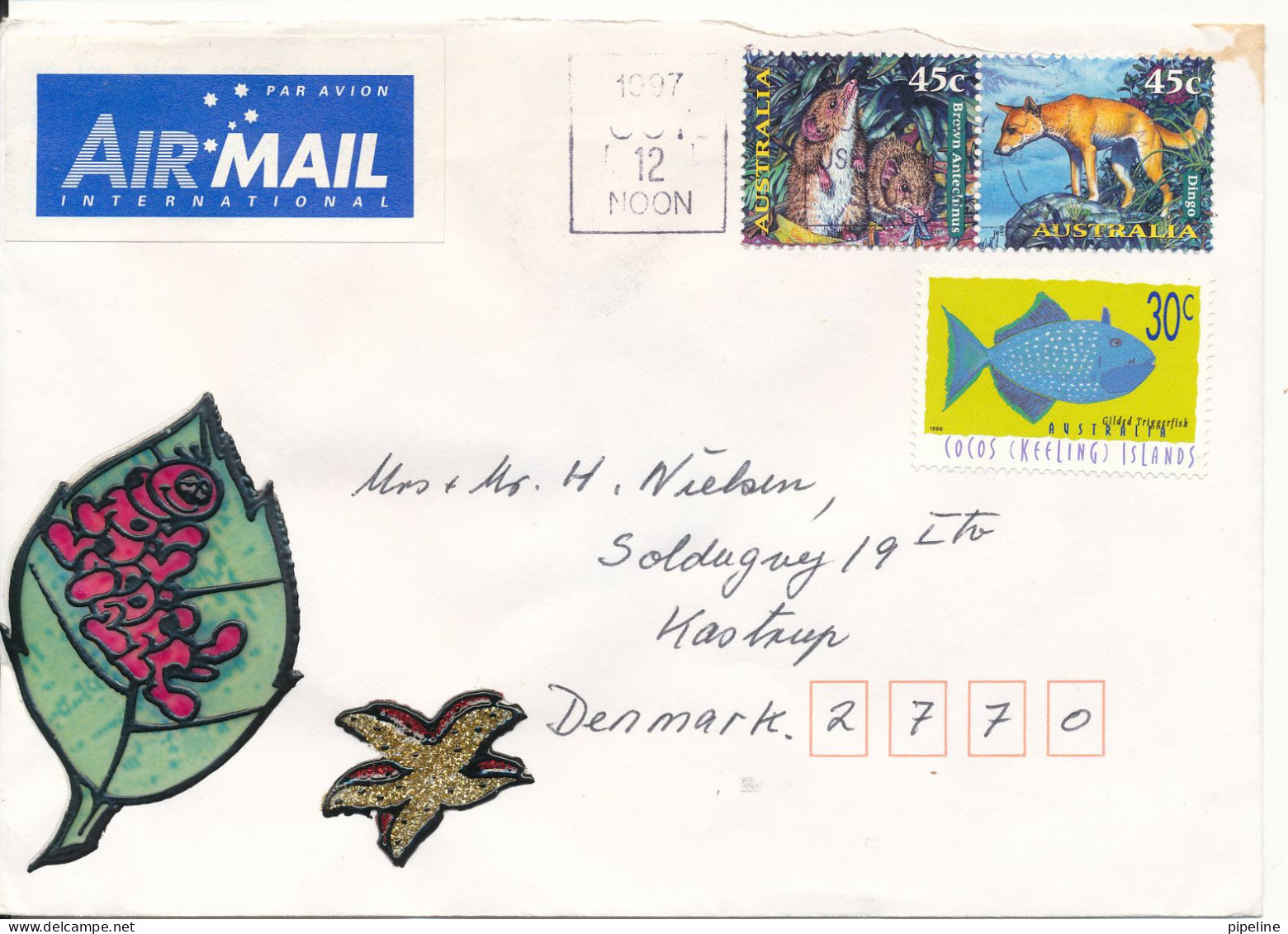 Australia Cover Sent Air Mail To Denmark 12-10-1997 Topic Stamps Incl. Cocos Keeling Islands - Covers & Documents