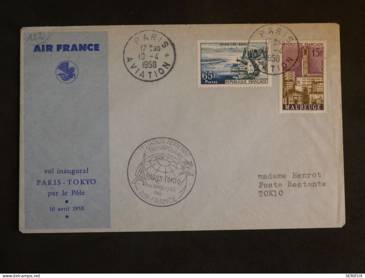 DB21 FRANCE  BELLE LETTRE RARE   1958  1ER VOL PARIS TOKYO JAPAN  + AFFRANCH PLAISANT - 1927-1959 Cartas & Documentos