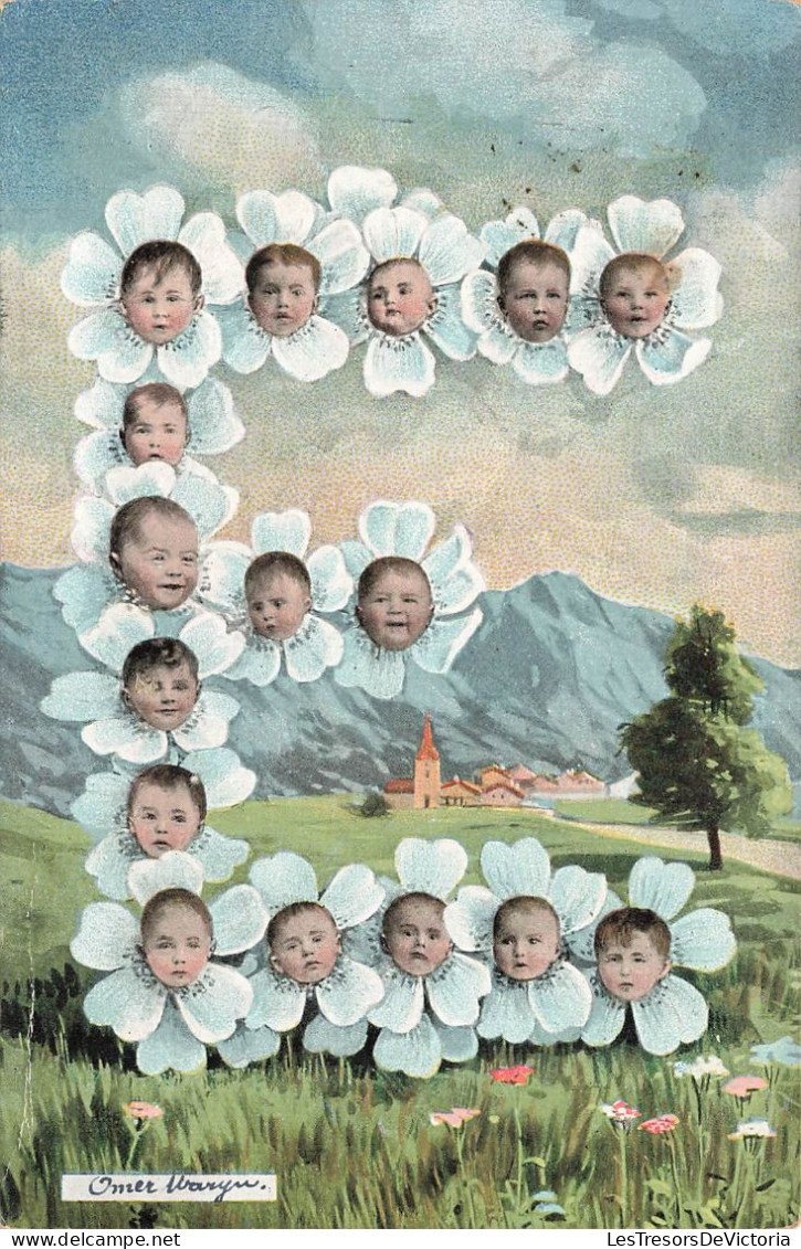 FANTAISIE - Bébés - E - Fleurs Et Têtes De Bébés - Colorisé - Carte Postale Ancienne - Bebes