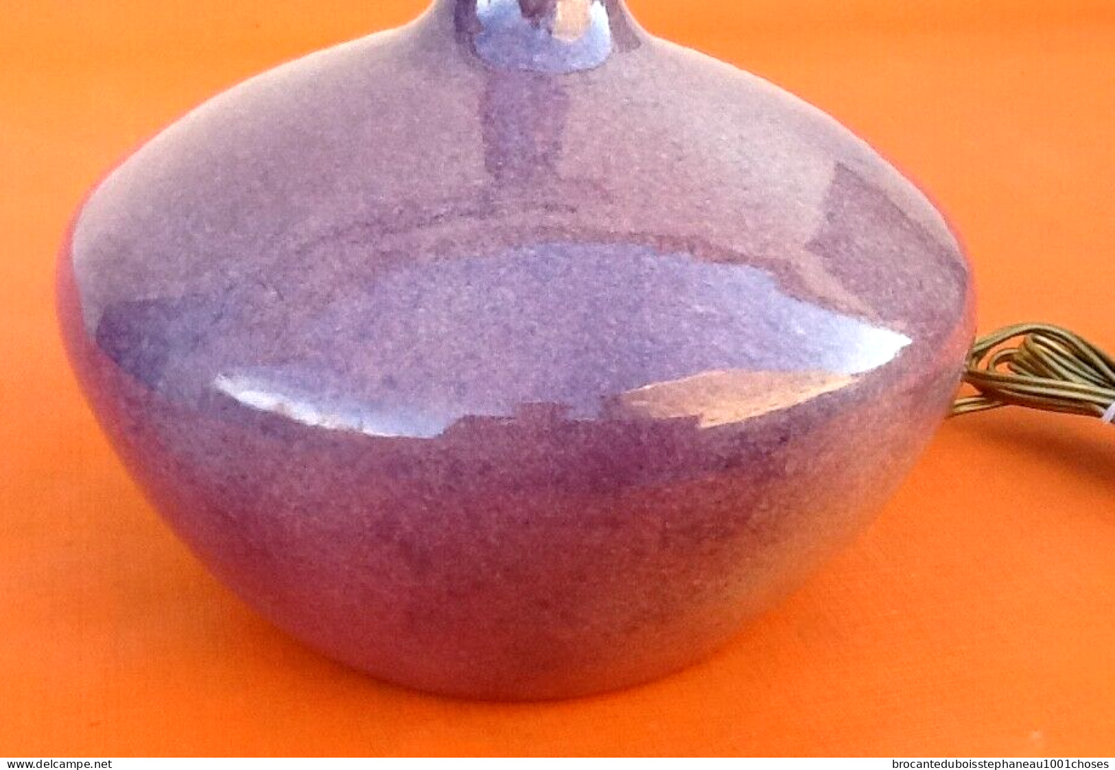 Années 1960-1970 Pied De Lampe (grand Modèle) Céramique Vernissée Violet Moucheté - Andere & Zonder Classificatie