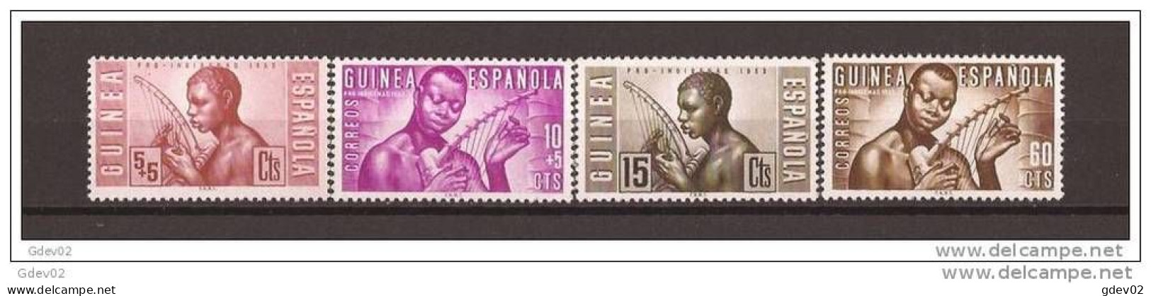 GUI321-L4453PC-TAFRIGUI.Guinea Guinee GUINEA ESPAÑOLA  PRO INDIGENAS MUSICOS 1953.( Ed 321/4**) Sin Charnela LUJO - Guinée Equatoriale