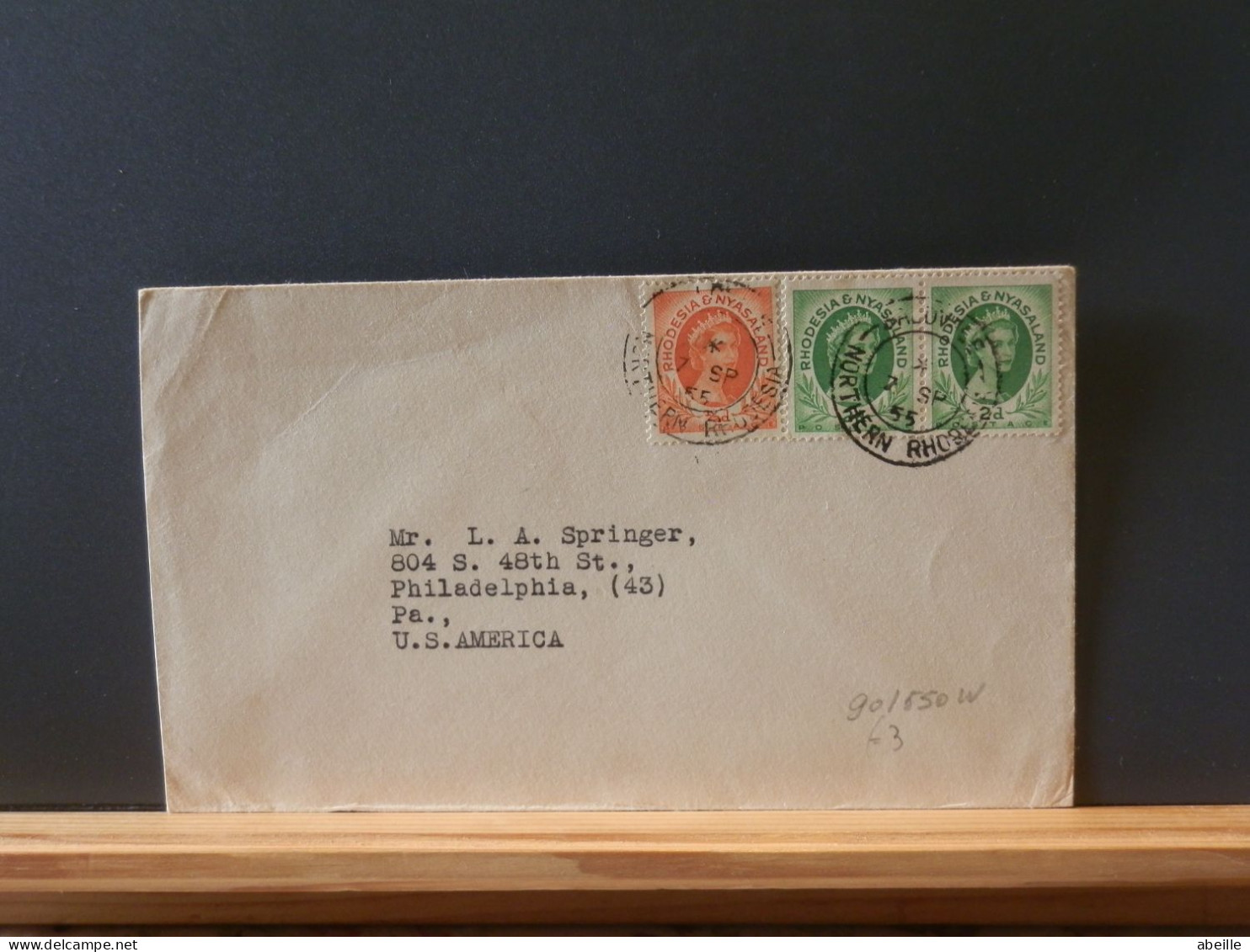 90/550W LETTRE  POUR USA   1955 - Rhodesien & Nyasaland (1954-1963)