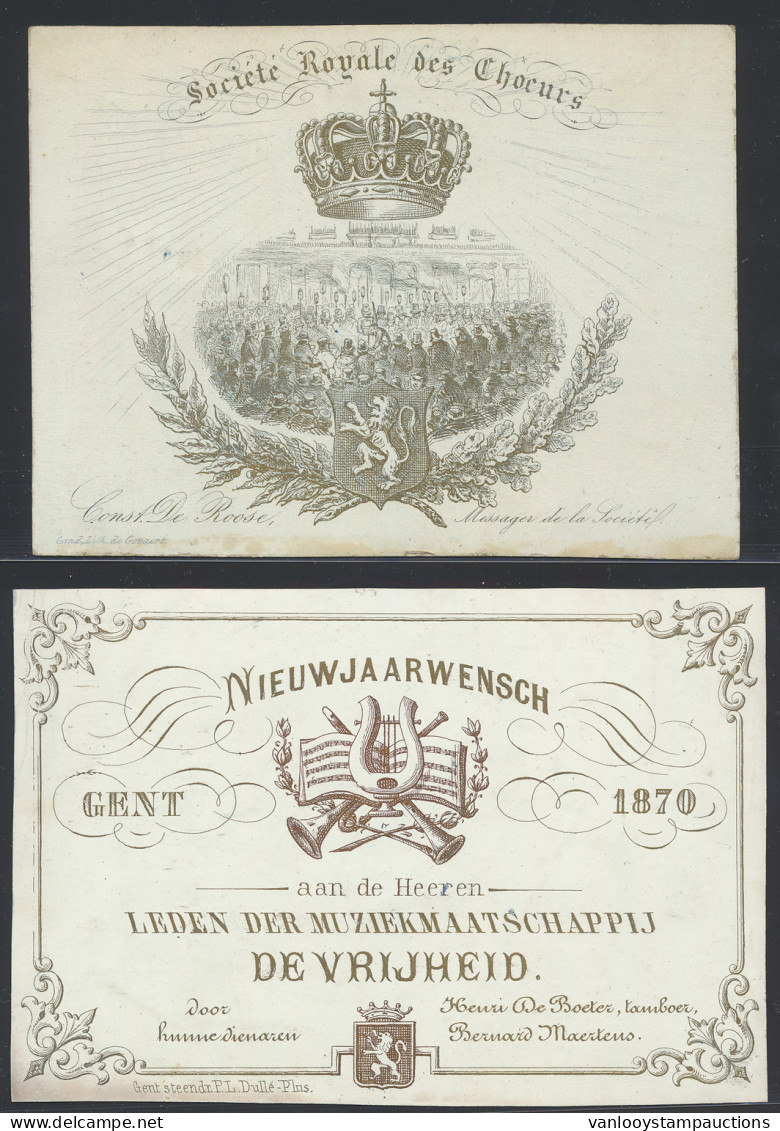 Gent, Van Visitekaartformaat Tot Postkaartformaat, O.a. Société Royale Des Choeurs, Nieuwjaarwens 1870, Van Crombrugghe' - Sonstige & Ohne Zuordnung
