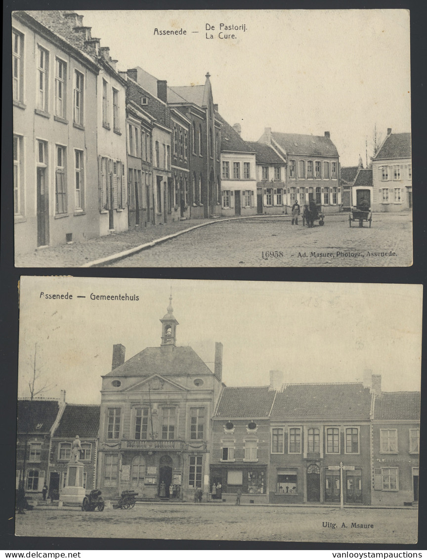 ZK Assenede, Kasteelstraat, Hoogstraat, Pastorij En Gemeentehuis (5 Stuks) - Altri & Non Classificati