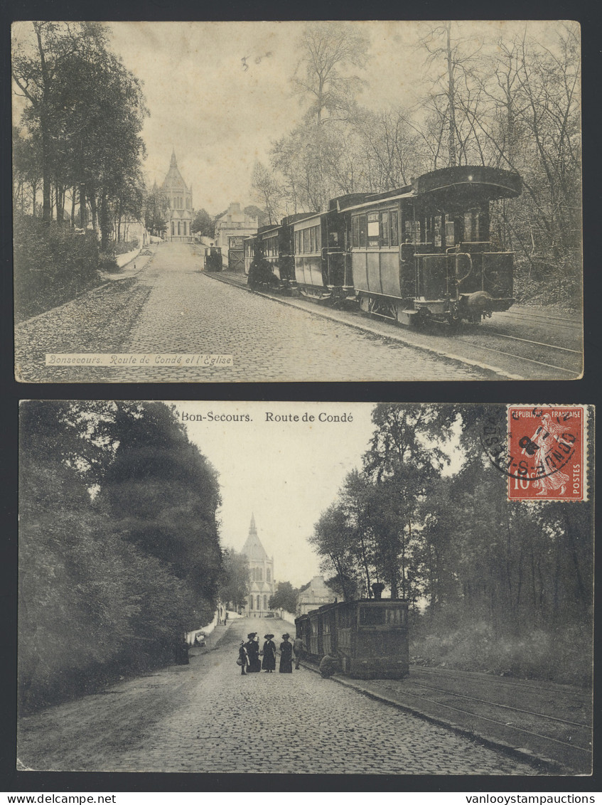 ZK Trams, Bon-Secours (Peruwelz), Stoomtram En Gewone Tram (2 Stuks) - Autres & Non Classés