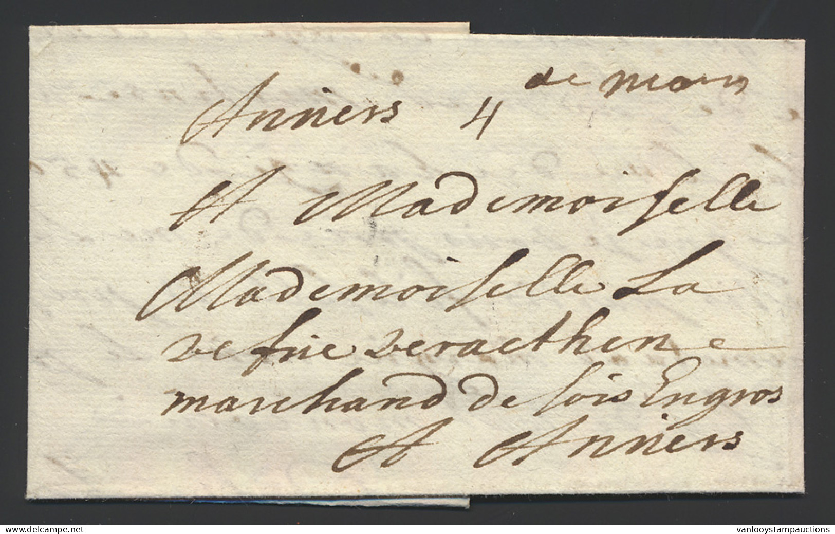 1711, Voorloper Met Inhoud Uit Mons, Naar Antwerpen, Portmerk '4' (stuivers) (in Inkt), Handgeschreven 'de Mons', Zm. - 1621-1713 (Pays-Bas Espagnols)