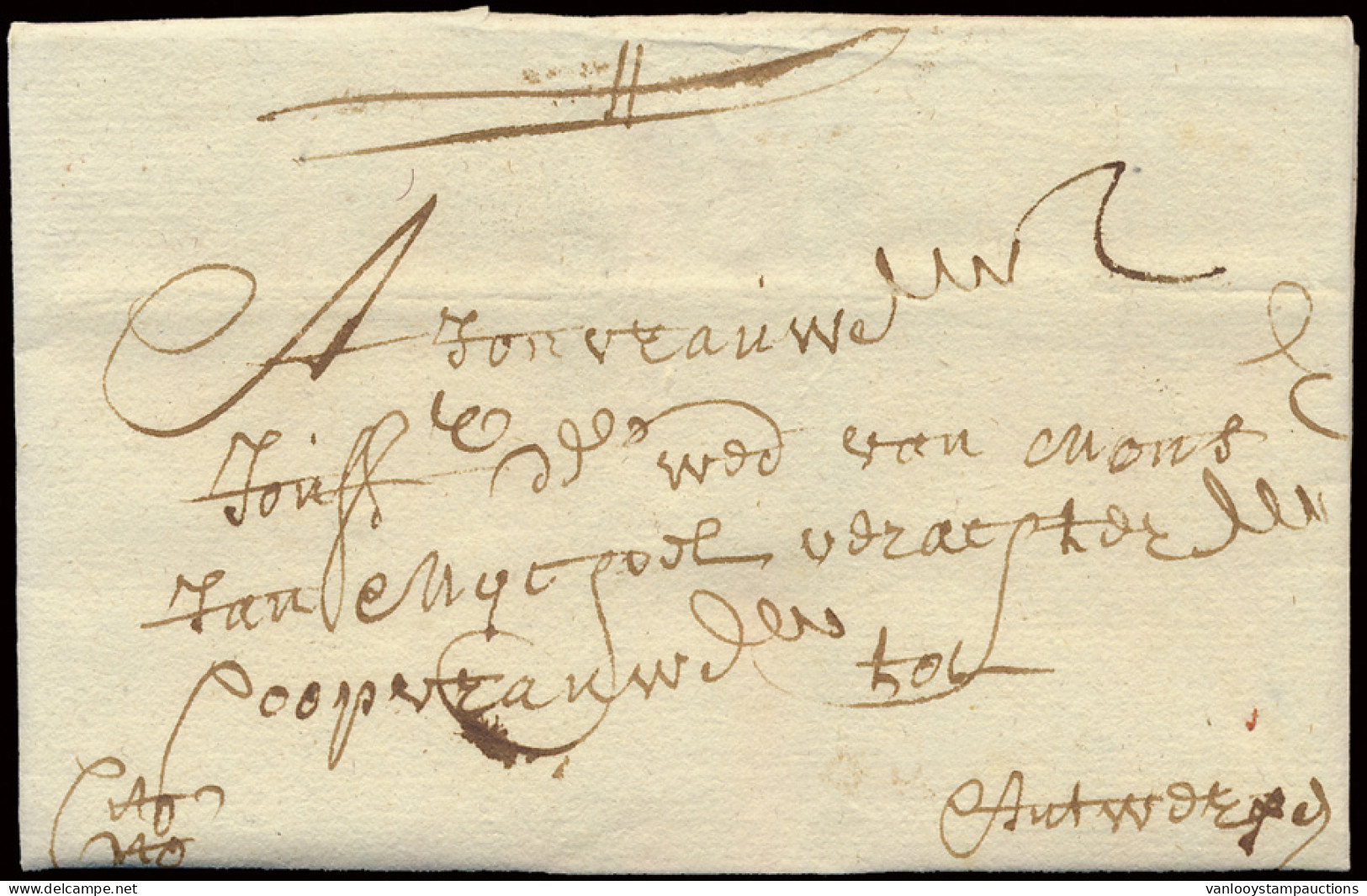 1712, Voorloper Met Inhoud Uit Gent, Naar Antwerpen, Portmerk '2' (stuivers) (in Inkt), Aanduiding Expresbrief 'cito Cit - 1621-1713 (Spanish Netherlands)