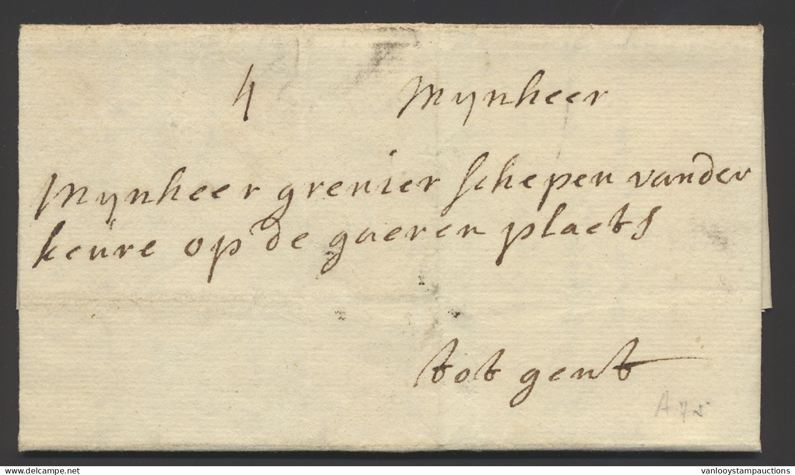 1740, Mooie Voorloper (met Inhoud) Uit Ypres 24/5/1740, Naar Gand, Port 4 (in Zwart), Zm. - 1714-1794 (Paises Bajos Austriacos)