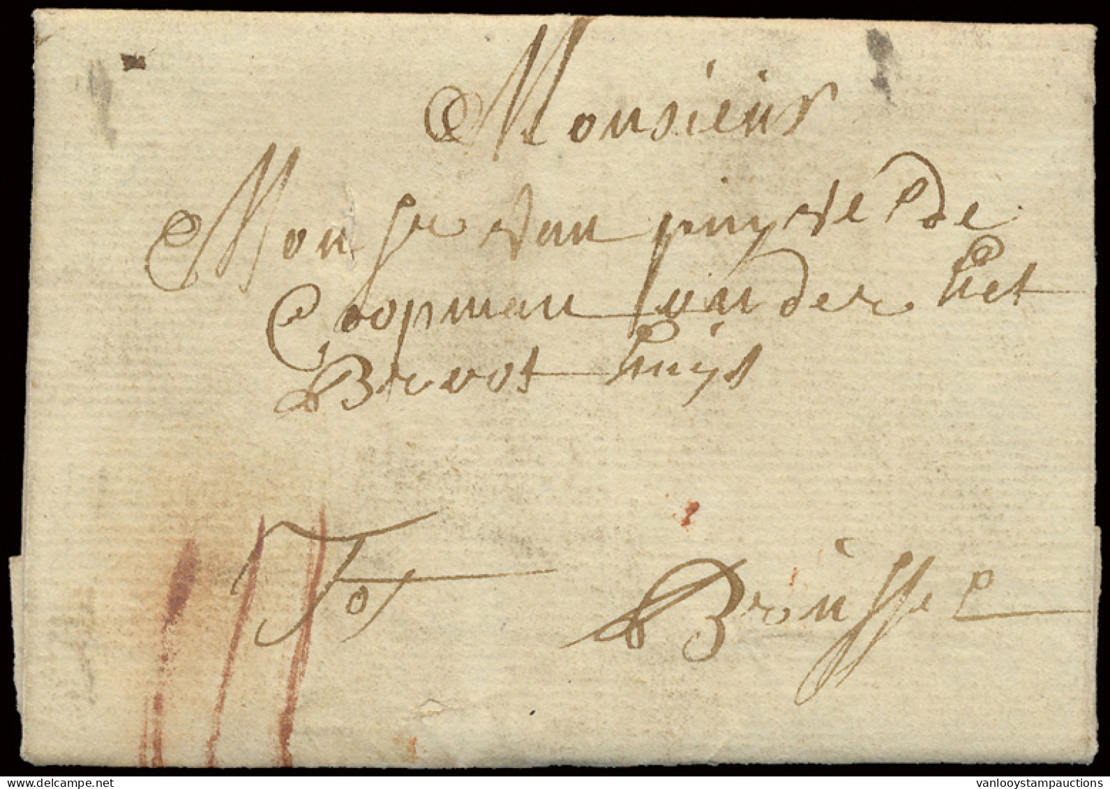 1749, Brief (met Inhoud) Van Zele Naar Brussel 27/11/1749, Port 3 Rode Krijtstrepen, Zm. - 1714-1794 (Oesterreichische Niederlande)