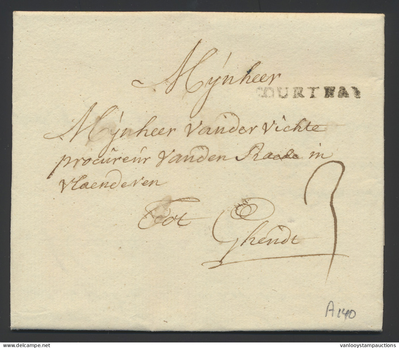 1764, Mooie Voorloper (met Inhoud) Uit Courtray (Herl. 21) 9/11/1764, Naar Ghendt, Port 3 (in Zwart), Zm. - 1714-1794 (Austrian Netherlands)