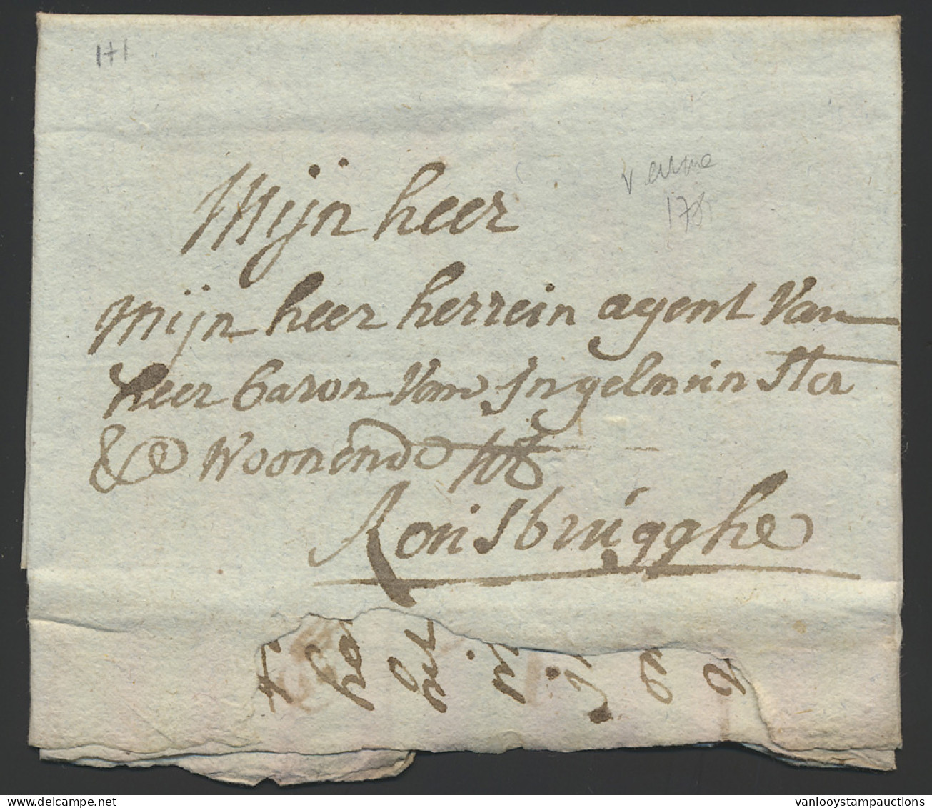 1782, Voorloper Met Inhoud Uit Veurne, Naar Rousbrugge, Geen Port Vermelding, Zm/m. - 1714-1794 (Paises Bajos Austriacos)