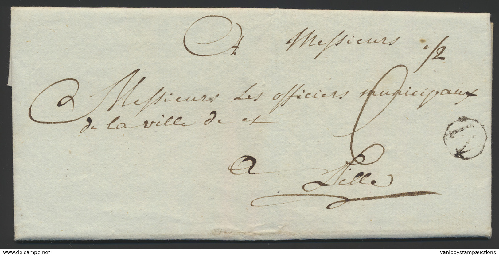 1791 Voorloper Met Inhoud Uit Meenen Met Letter M In Cirkel (Herlant N° 17) Naar Lille, Twee Gewichtsklassen (/2 In Inkt - 1714-1794 (Oesterreichische Niederlande)