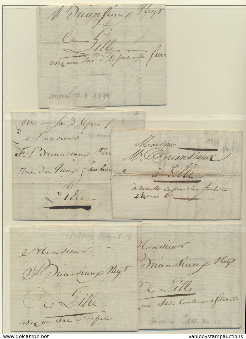 1809/1813 Lot Van 5 Bodebrieven Met Inhoud Van Menen Naar Lille, Zm - 1794-1814 (French Period)