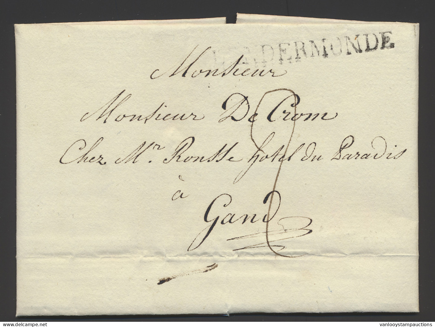 1817 Voorloper Met Inhoud Uit Dendermonde, Met Zwarte Naamstempel, Op 3 Augustus 1817 Naar Gand, Zm - 1815-1830 (Holländische Periode)