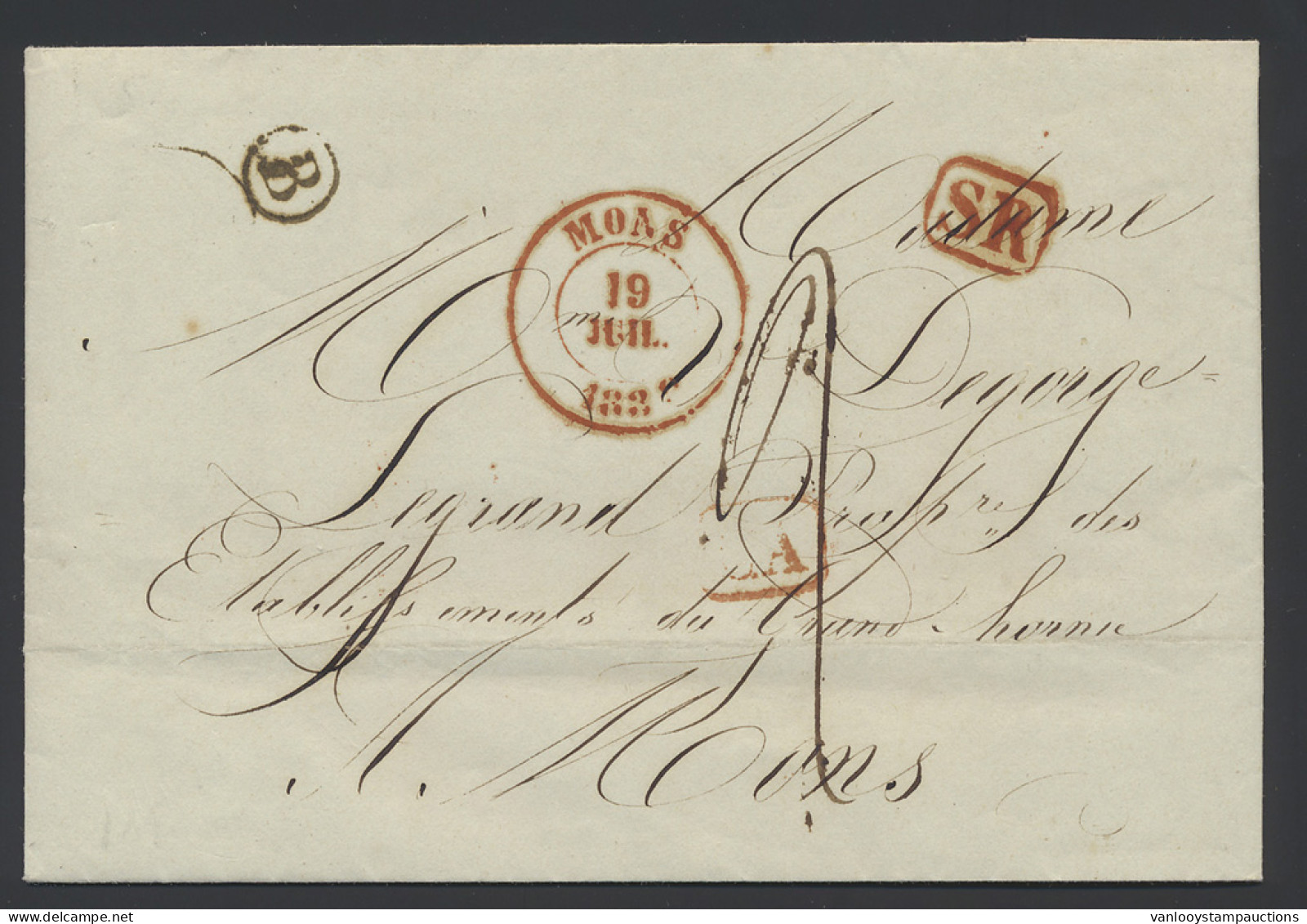1839 Mooie Brief Geschreven In Quaregnon Op 19 Juil 1839 Met Postbusletter B In Cirkel En SR-stempel In Kader, Dubbelcir - 1830-1849 (Independent Belgium)