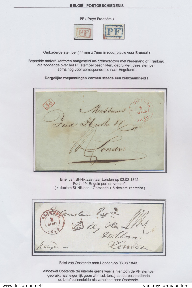 1842 Mooie Brief Van Sint-Niklaas Op 02.03.1842 Naar London Met Rode Ingekaderde PF Stempel, Detail Toelichting Is Bij H - 1830-1849 (Unabhängiges Belgien)