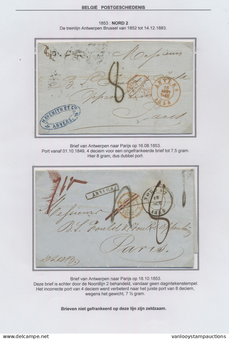 1853 Twee Mooie Brieven Van Antwerpen Naar Parijs Op 16.08.1853 En 18.10.1853, De Tweede Brief Met Ingekaderde Zwarte In - 1830-1849 (Belgique Indépendante)