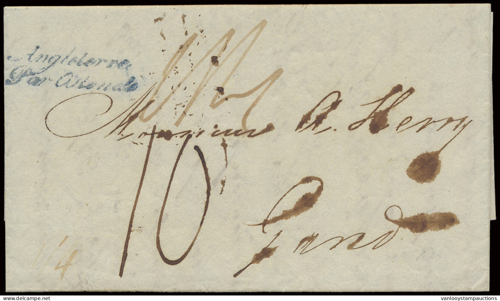 1815 Een Mooie Brief Uit Londen Naar Gent Op 22.07.1815 Met Tweeregelige Blauwe Stempel In Cursief Schrift Angleterre Pa - 1815-1830 (Période Hollandaise)