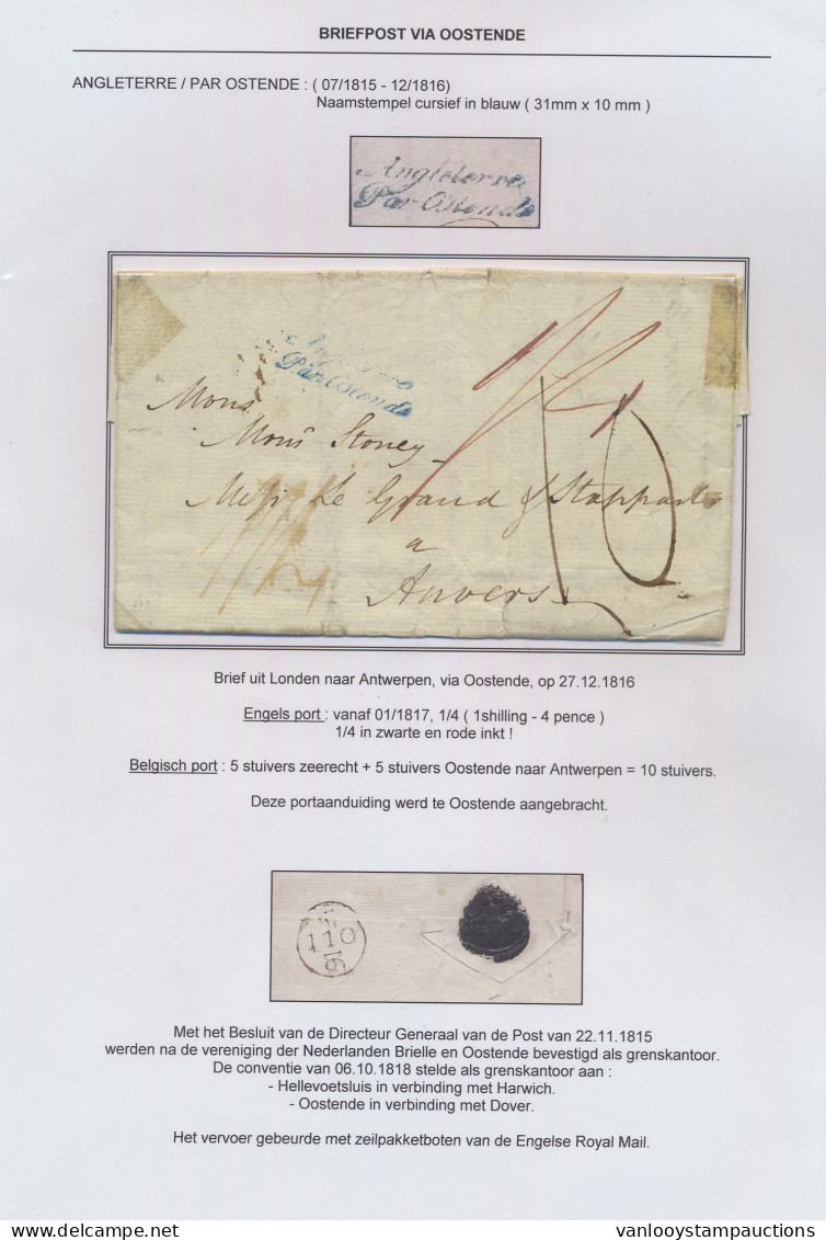 1816 Een Mooie Brief Uit Londen Naar Antwerpen Via Oostende Op 27.12.1816 Met Tweeregelige Blauwe Stempel In Cursief Sch - 1815-1830 (Période Hollandaise)