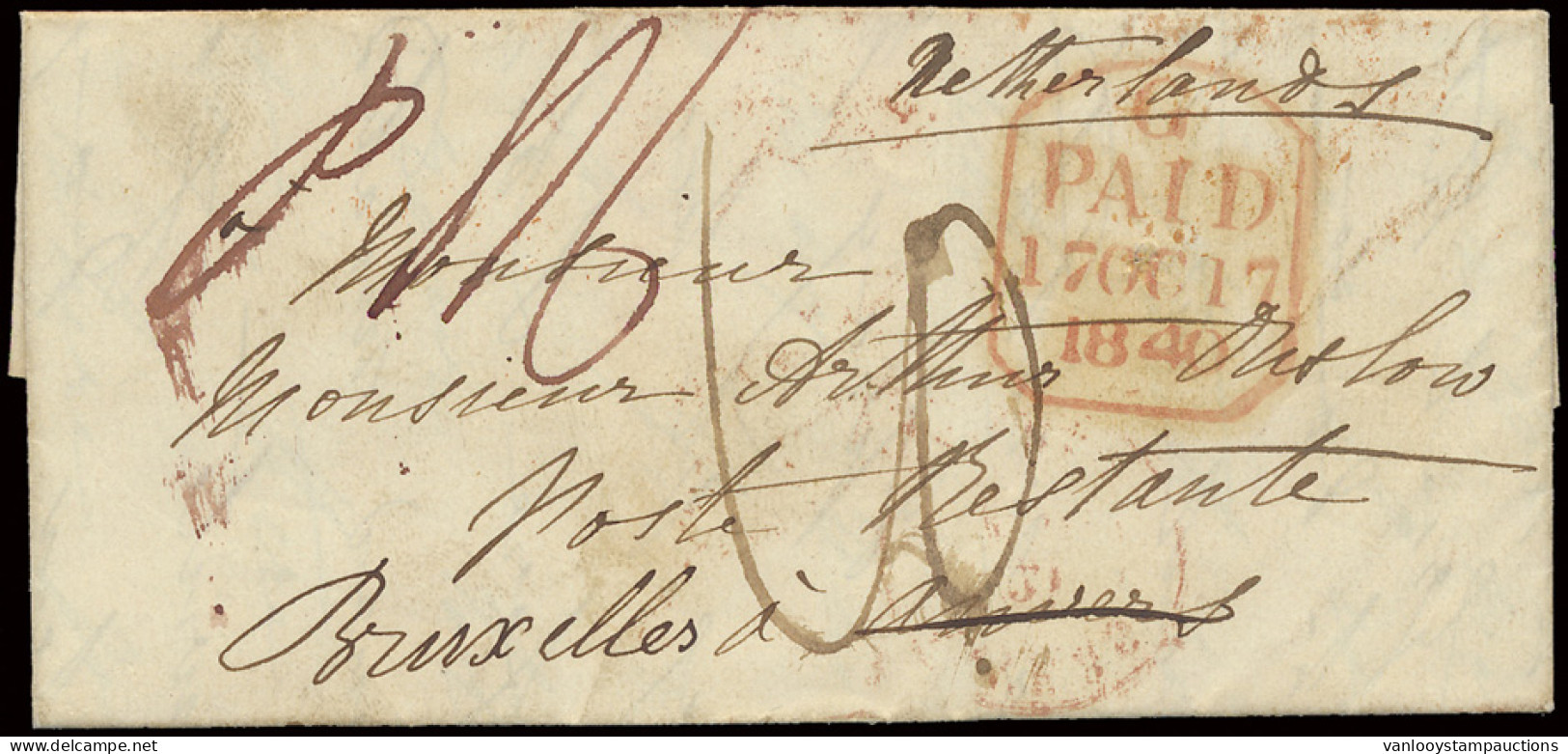 1840 Prachtige Brief Uit Brighton (poste Restante) Op 16.10.1840 (Paid In Kader) Naar Antwerpen Via Oostende, Niet Beste - 1830-1849 (Belgio Indipendente)