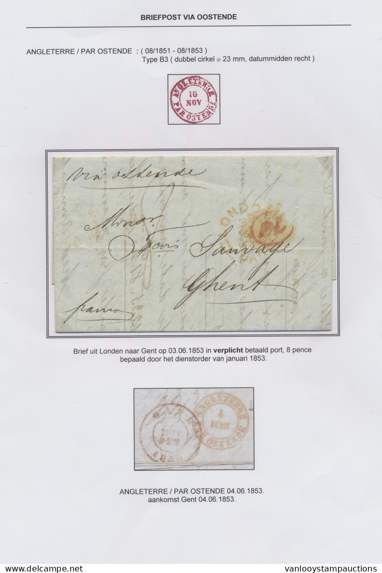 1853 Brief Uit Londen Via Oostende Met Rode Stempel Angleterre Par Ostende Op 03.06.1853 Naar Gent Op 04.06.1853, Zm - Altri & Non Classificati