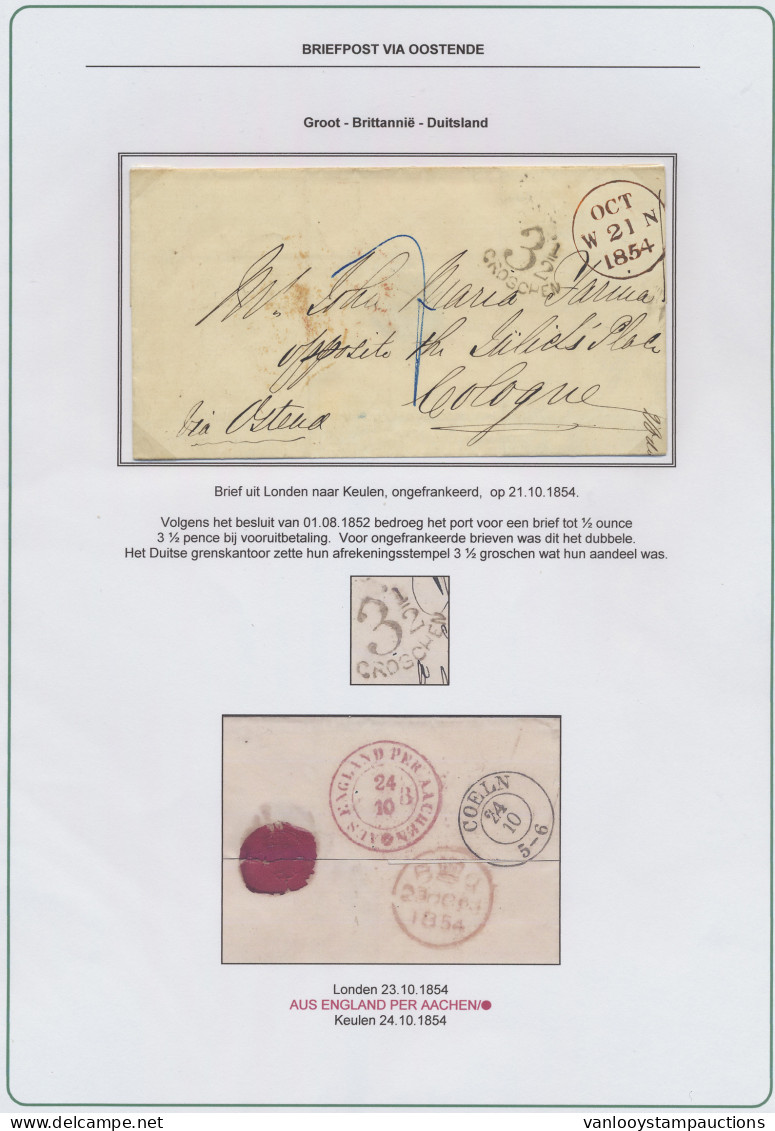 1854 Brief Uit Londen Op 21.10.1854 Naar Keulen 24.10.1854 En Rode Dubbelringstempel AUS ENGLAND PER AACHEN En Handgesch - Sonstige & Ohne Zuordnung