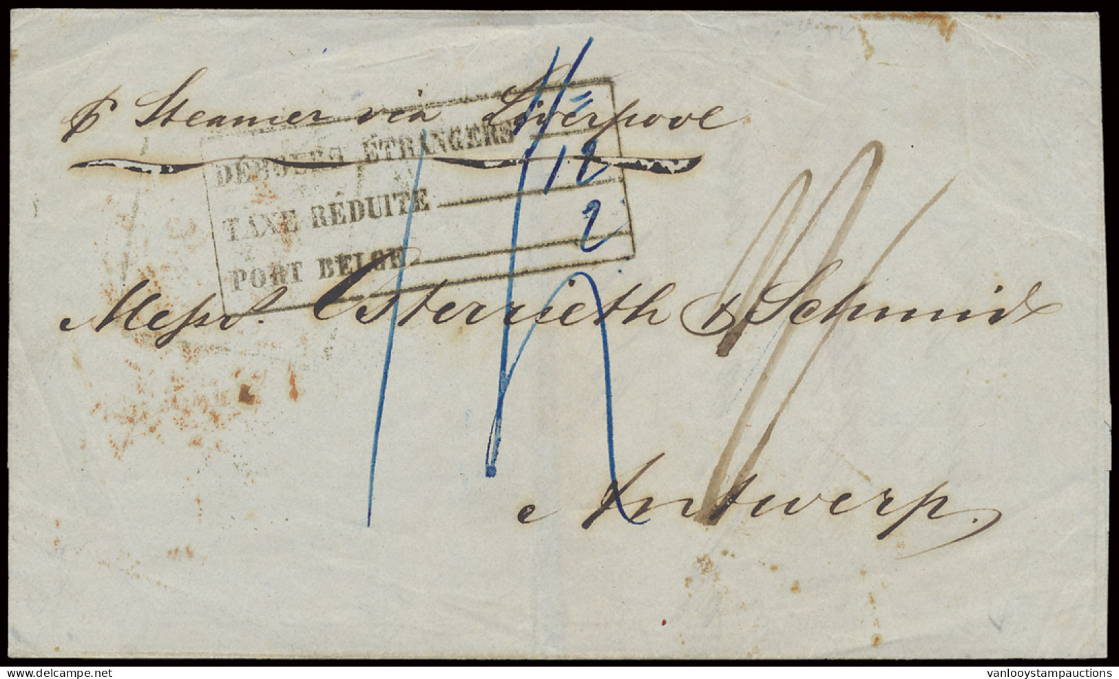 1854 Zeer Vroege Brief (2 Maanden Voor Eerder Bekenden) Uit De US Naar Antwerpen Op 12.02.1854. Zwarte Verrekenstempel I - Other & Unclassified