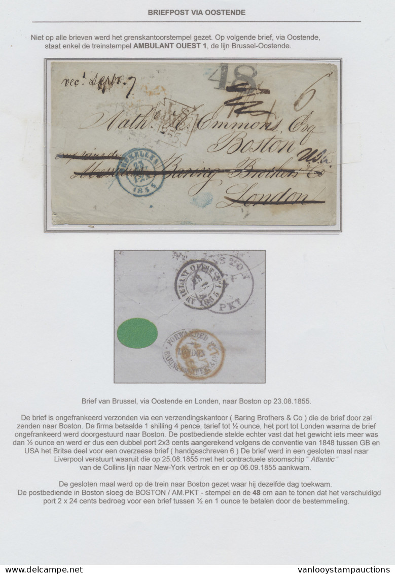 1855 Brief Van Brussel (23.08.1855), Via Oostende Amb Ouest 1 Op (23.08.1855) Via Het Verzendingskantoor Van Baring En B - Sonstige & Ohne Zuordnung