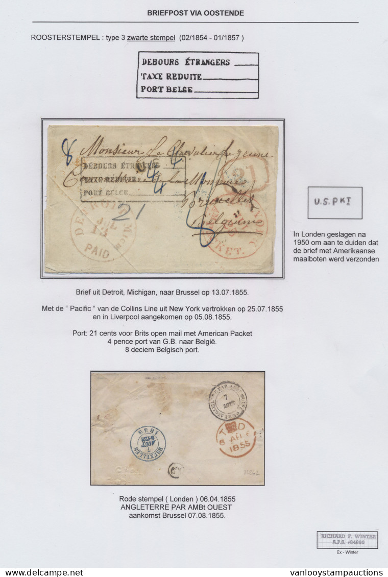 1855 Brief Uit Detroit, Michigan Naar Brussel Op 13.07.1855 Met De Pacific Van De Collins Line Via New York 25.07.1855 E - Other & Unclassified