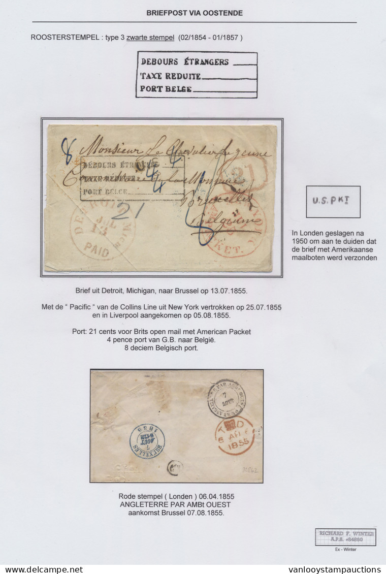 1855 Brief Uit Detroit, Michigan Naar Brussel Op 13.07.1855 Met De Pacific Van De Collins Line Via New York 25.07.1855 E - Otros & Sin Clasificación