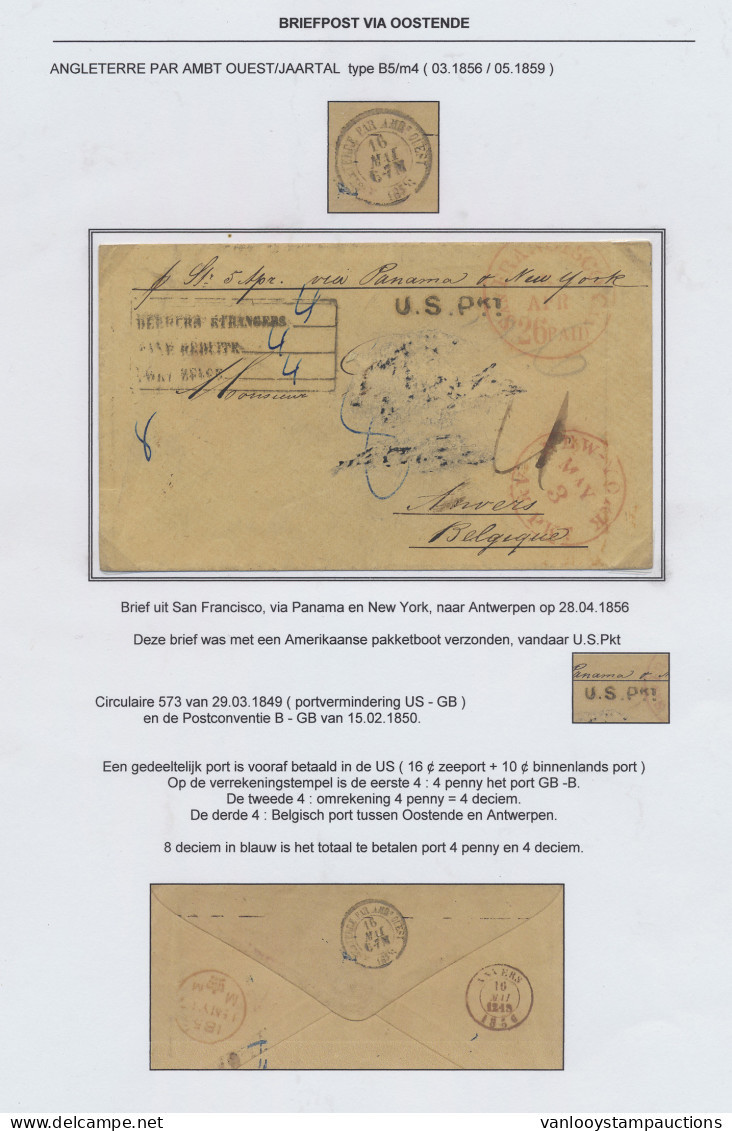 1856 Brief Uit San Francisco Via Panama, New York En Oostende (Angleterre Par AMBT Ouest Op 16.05.1856 Naar Antwerpen) M - Other & Unclassified