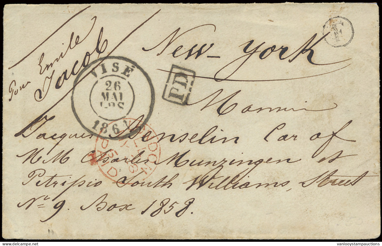 1861 Brief Warsage (met Landelijke Postbusletter F In Cirkel) Via Oostende (dagtekeningstempel Als Grenskantoorstempel)  - Autres & Non Classés