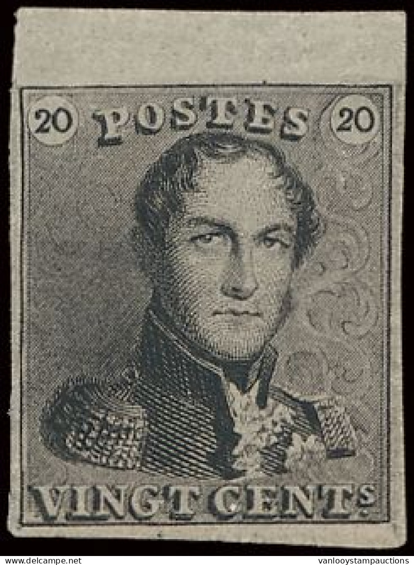 STES 0051 Epaulette 20c. Zwart, Proefdruk Van Plaat II Op Dik Wit Papier Met Bladboord, Zm (STES Index 1) - 1849 Mostrine