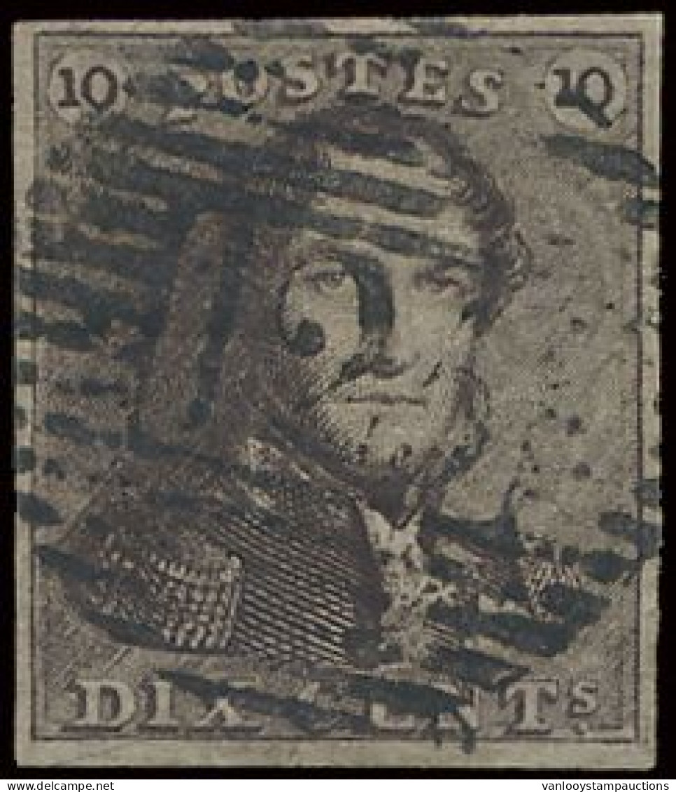 N° 1c 10c. Donkerbruin, Zeer Goed Gerand En Zeer Mooie Centrale, Ogenvrije Afst. P.125-Vilvoorde, Zm (OBP €95 + COBA €40 - 1849 Epaulettes