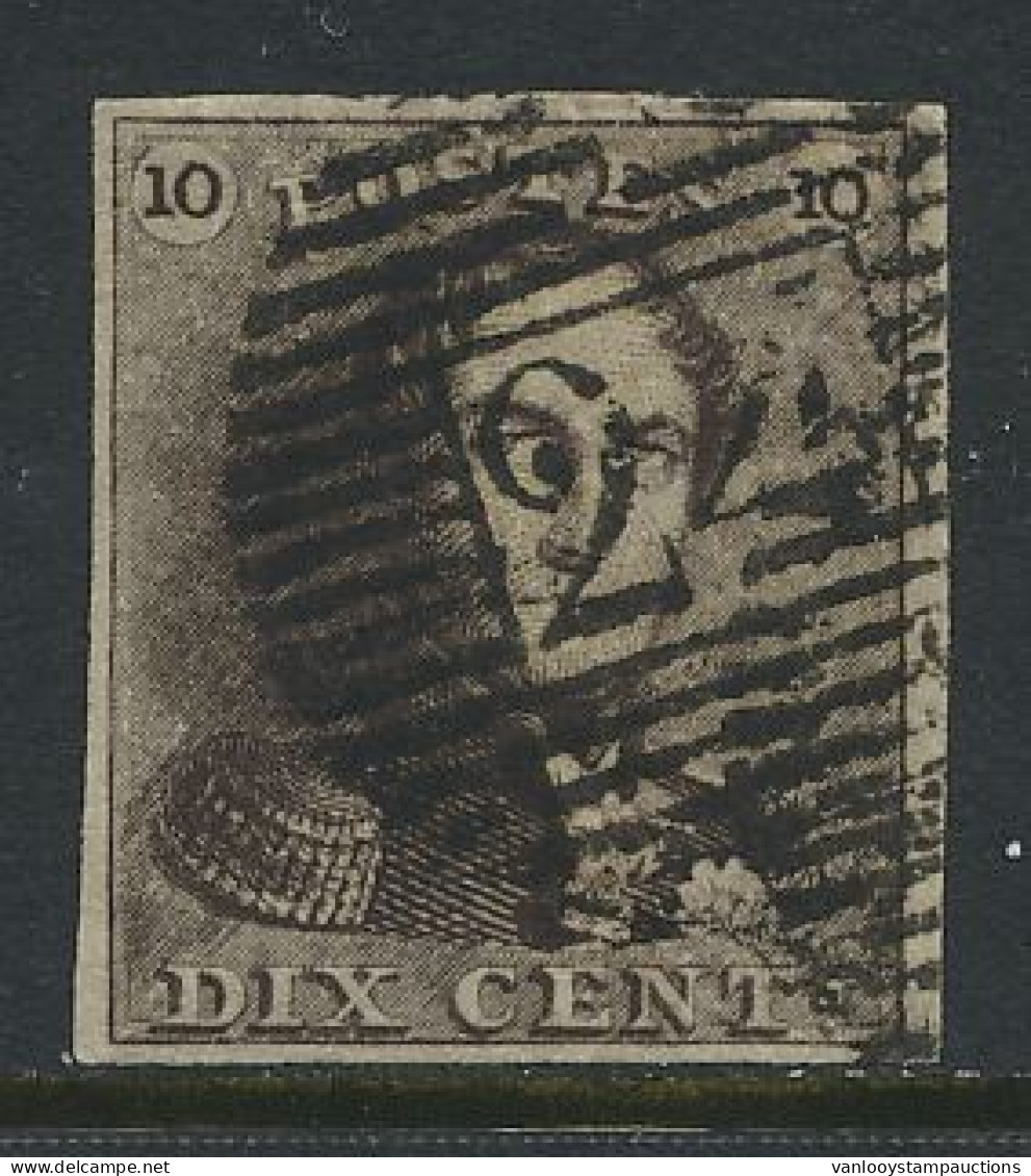 N° 1d 10c. Sepiabruin, Zeer Goed Gerand En Mooie Centrale Afst. P.24-Bruxelles, Zm (OBP €100) - 1849 Hombreras