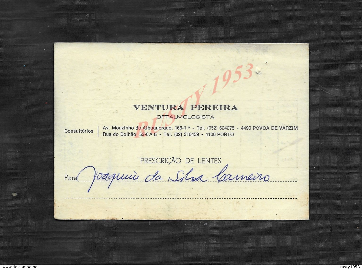 MEDECINE CDV CARTE DE VISITE DE VENTURA PEREIRA OFTALMOLOGISTE POVOA DE VARZINM X PORTO : - Portugal