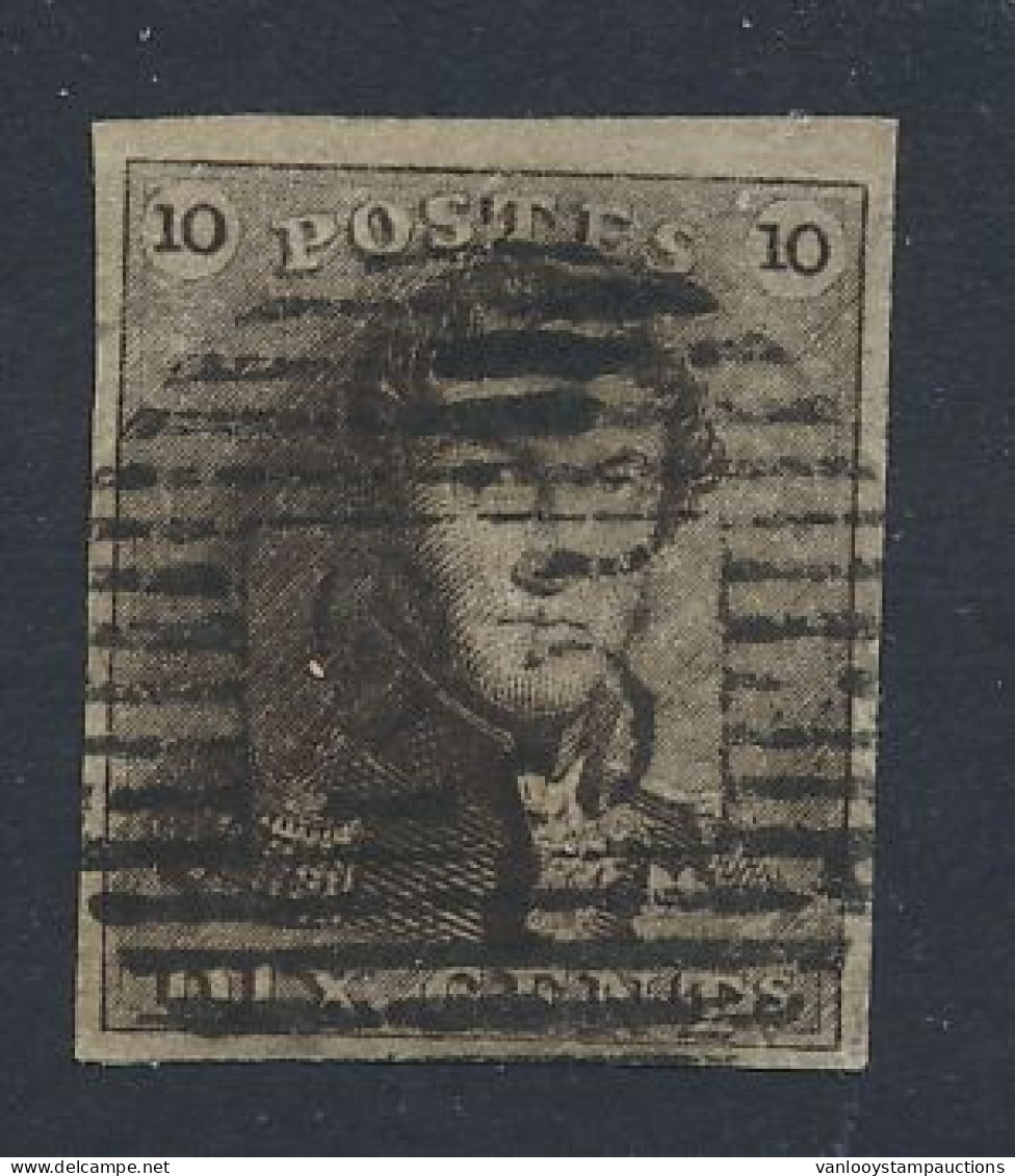 N° 1 10c. Bruin, Breed Gerand En Zeer Mooie, Centrale, Ogenvrije Afst. P.25-Charleroi, Zm (OBP €90 + COBA €5) - 1849 Mostrine