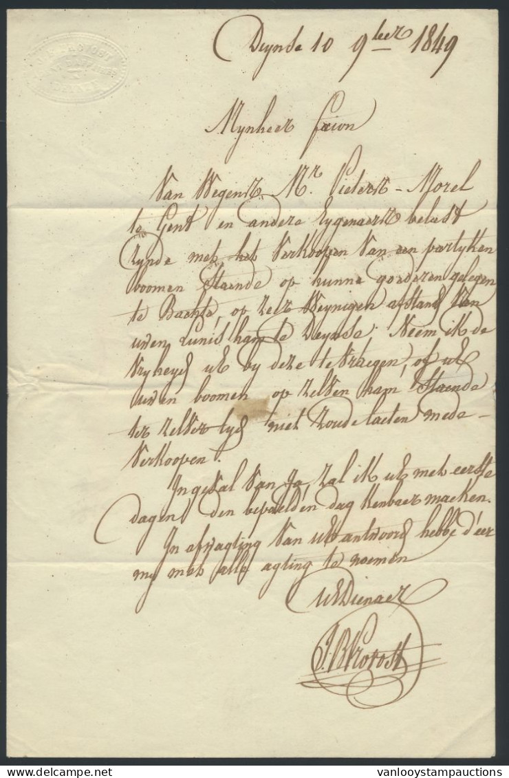 19/11/1849 N° 1 10c. Bruin, Rechts Zeer Nipt, Maar Verder Zeer Breed Gerand, Op Mooie Brief Van P.31-Deynze Naar Gent, Z - 1849 Hombreras