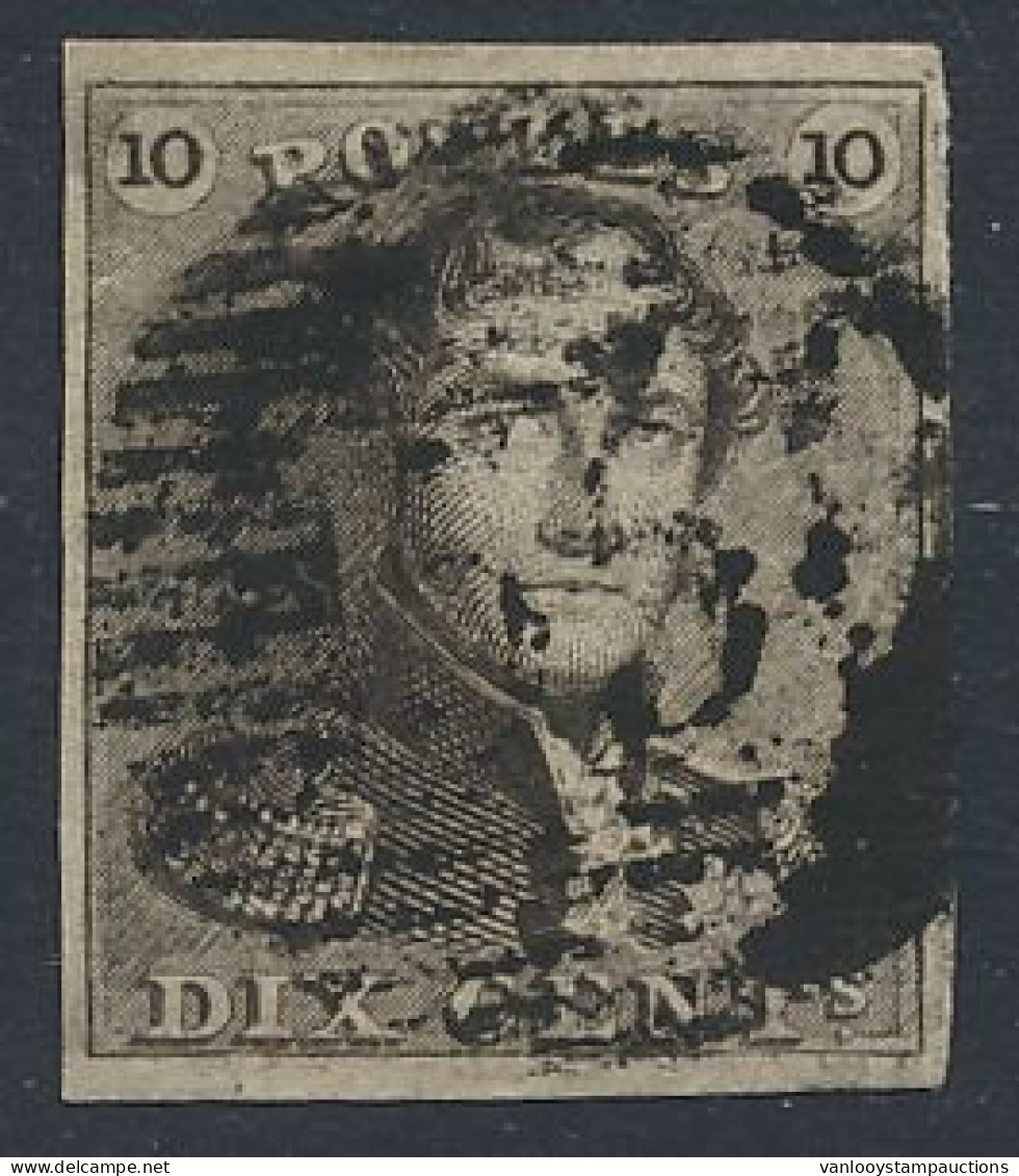 N° 1 10c. Bruin, Zeer Goed Gerand En Centrale Ogenvrije, Iets Onduidelijke Afst. P.55-Hannut, Zm (OBP €90 + COBA €75) - 1849 Hombreras