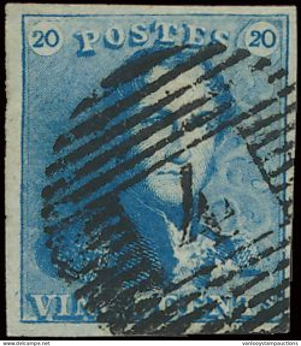 N° 2a 20c. Lichtblauw, Zeer Breed Gerand, Zeer Mooie Centrale Afst. P.4-Anvers, Zm (OBP €65) - 1849 Schulterklappen