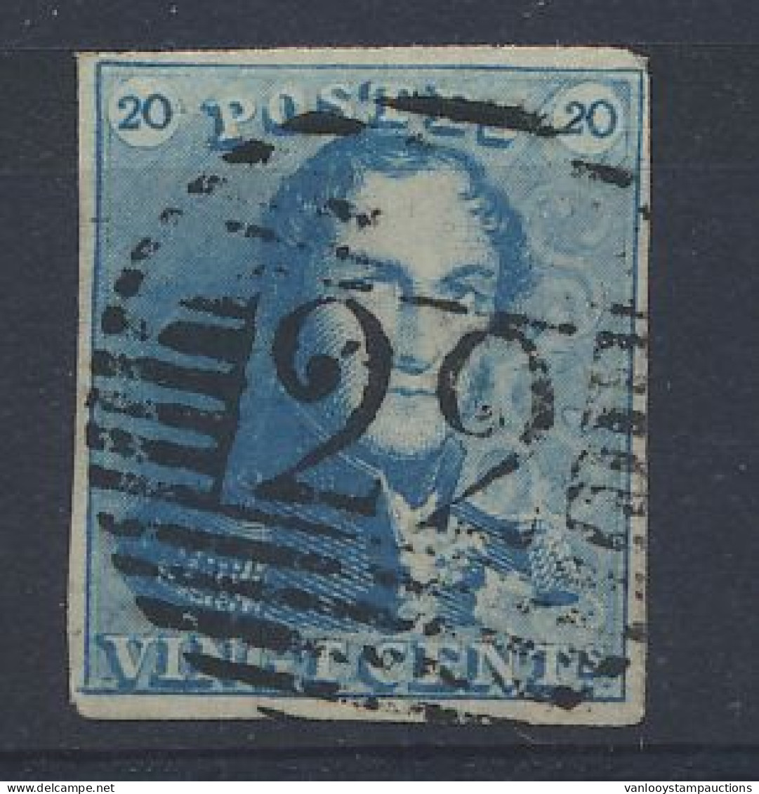 N° 2a 20c. Lichtblauw, Zeer Goed Gerand, Zeer Mooie Centrale Ogenvrije Afst. P.22-Braine-Le-Comte, Zm (OBP €65 + COBA €4 - 1849 Schulterklappen