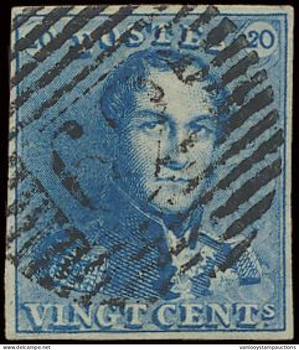 N° 2 20c. Blauw, Mooi Gerand En Fijne Centrale, Ogenvrije Afst. P.39-Fleurus, Zm (OBP €60 + COBA €100) - 1849 Mostrine