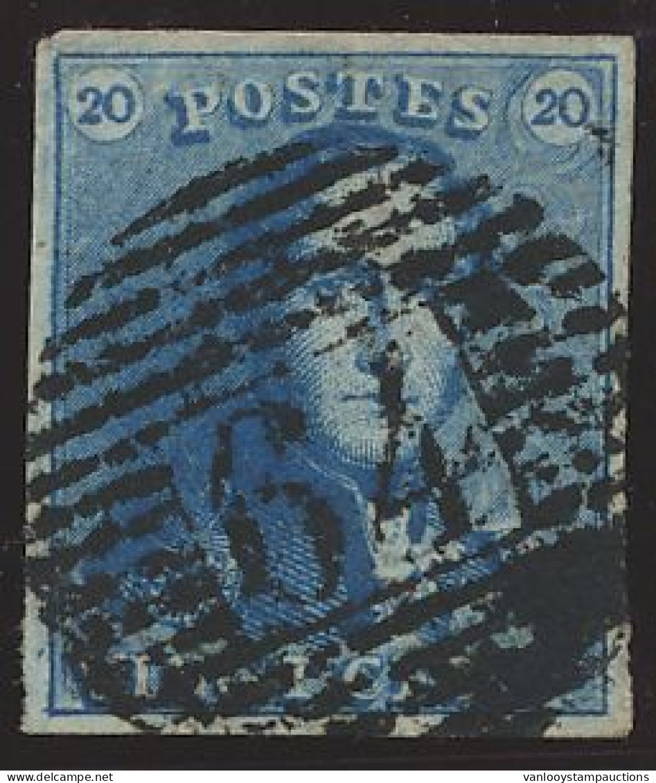 N° 2 20c. Blauw, Zeer Goed Gerand En Mooie Centrale Afst. P.64-Jemeppe, Zm (OBP €60 + COBA €20) - 1849 Epaulettes
