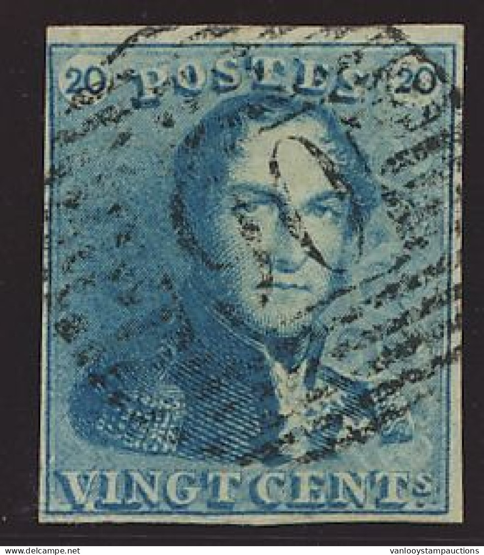 N° 2a 20c. Lichtblauw, Goed Gerand, Lichte Centrale Ogenvrije Afst. P.90-Oostende, Zm (OBP €65 + COBA €10) - 1849 Schulterklappen