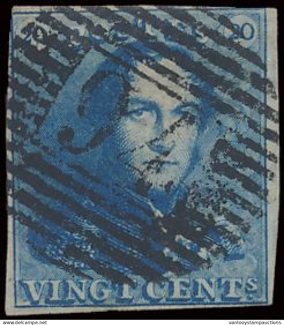 N° 2 20c. Blauw, Volrandig, Zeer Mooie Centrale, Ogenvrije Afst. P.94-Pernwelz, Zm (OBP €60 + COBA €25) - 1849 Hombreras